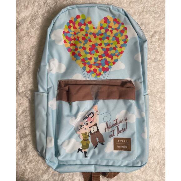 Loungefly Disney Pixar Up Carl & Ellie Canvas Backpack Light Blue Brown NEW